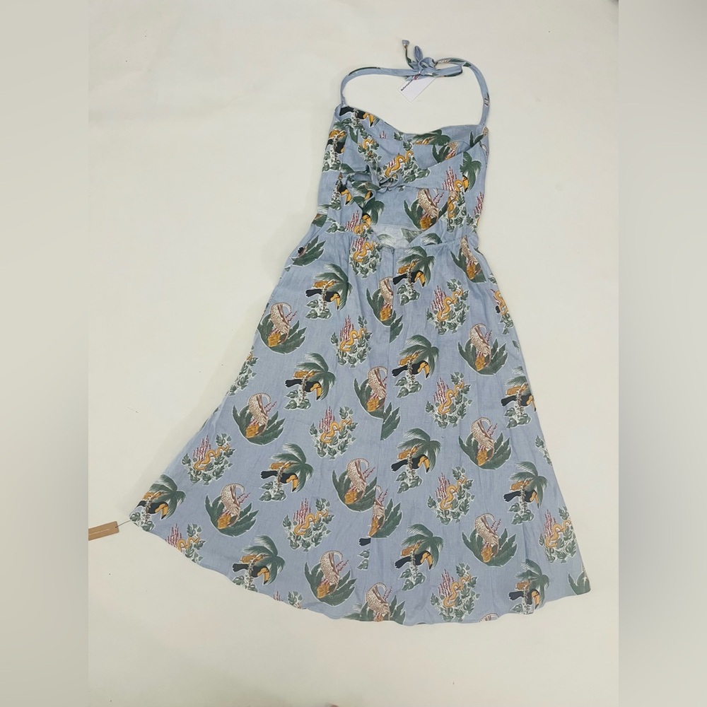 NWT Reformation Jana in Yucatan Toucan Snake Linen Tie Back Midi Dress 12 $218 - Picture 9 of 12